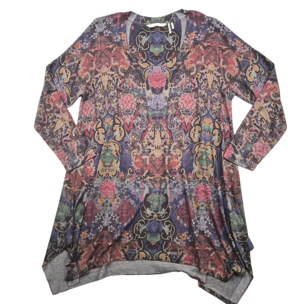 Soft Surroundings Tunic Top PL Petite Large Damask Floral Sharkbite Hem 37678